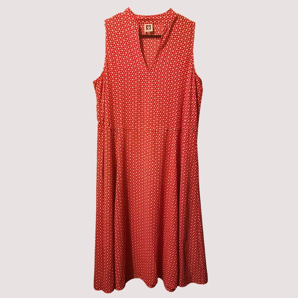 Vintage Anne Klein White Dress Abstract Red Floral Print Sleeveless Midi Dress